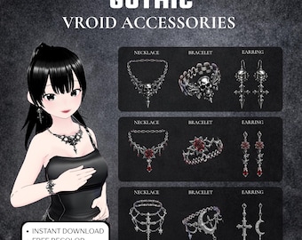 Gothic Accessories Woman VRoid  Assets  | Necklace Chain, Bracelet Skeleton, Earrings Skull (Digital Download)