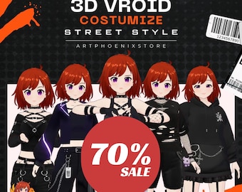 Limited VRoid Gothic Streetwear Outfit | Edgy VTuber Fashion Set (.vroidcustomitem)