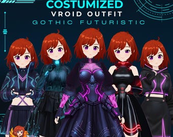 Gothic VRoid Outfit Cyberpunk |  VRChat Neon VTuber Avatar Asset