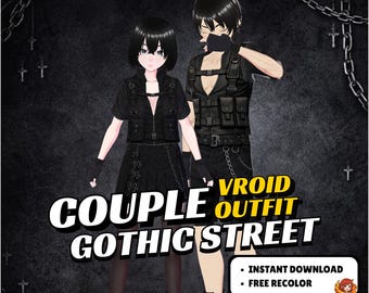 VRoid Gothic Street clothing Couple Pack| Tactical Vest, Harness belt chains Skirt, accesories Boots  chemist(Digital Download)
