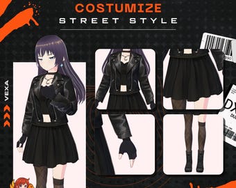 LIMITED Professional VRoid Asset Gothic Streetwear Outfit: Black Leather Jacket Dress (VRoid Custom Item)