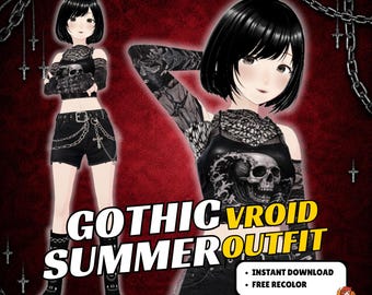 Goth Clothing Top & Chain Shorts VRoid Outfit | Dark Streetwear VTuber Fashion (Digital Download)