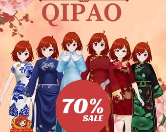 6 VRoid casual Qipao Outfit Bundle | 3D Chinese Dress for VTuber Avatar