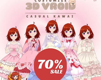 Clothing VRoid Fantasy Casual Kawaii Outfit Bundle | Sweet Lolita Dress Set | VTuber Fashion | 3D Custom  for Anime Avatar & VRoid Studio