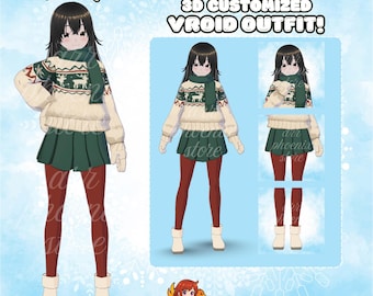 VRoid Asset Christmas Outfit: Sweater & Skirt Set for VTuber Anime Avatar