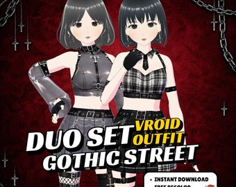 Gothic  Vroid Duo Set | Crop top & Skirt  |  Streetwear Outfit | VTuber Fashion | 3D Custom Clothing for Anime