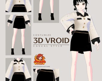 Vroid  Asset Outfit Elegant Tweed Outfit for VTuber: Chic VRChat Fashion