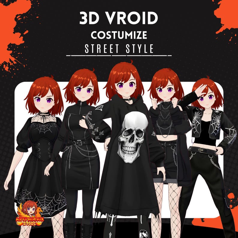 5 Street jacket Outfit | Gothic VRoid Pack | Urban Dark Fashion for VTuber image 11