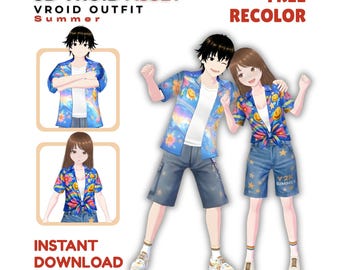 VRoid Outfit Vtuber Asset Clothes Floral Beachwear Set |  VRChat Couple Summer (Digital Download)