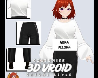 VRoid Casual Outfit: White Sweater, Black Pants, Modern Anime Avatar (Digital Download) unise