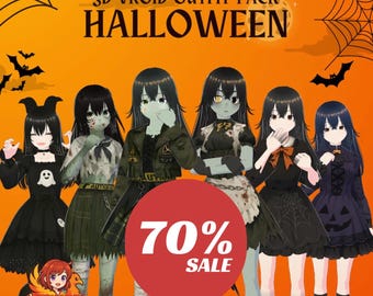6 VRoid Outfit| Halloween Gothic  Pack | Gothic Anime 3D Costume Bundle Vtuber clothes  Zombie