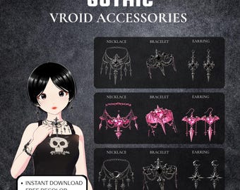 Goth Accessories | Dark Jewelry Set Earrings Bracelet Celestial VTuber Assets 3D Custom Items Anime Avatar