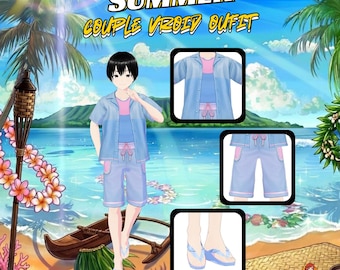 Couple Summer VRoid Outfit | Tropical Beach Bikini, Casual Set (Digital Download)