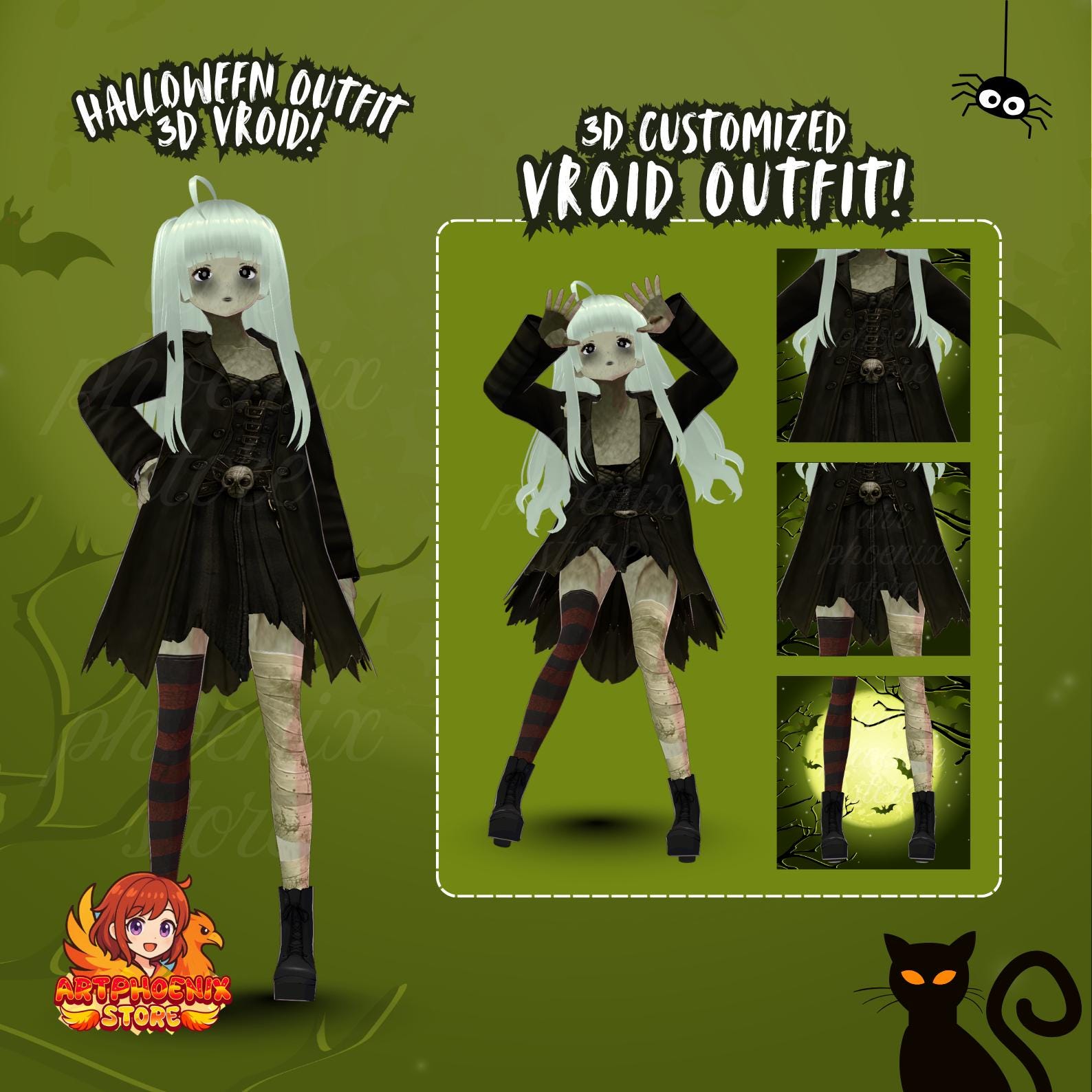 Vroid Gothic Zombie Outfit | Vintage Black Coat, Corset Dress