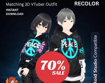 VRoid Asset Peace Outfit | Vtuber Streetwear Hoodie Set 3D outfit (Digital Download)