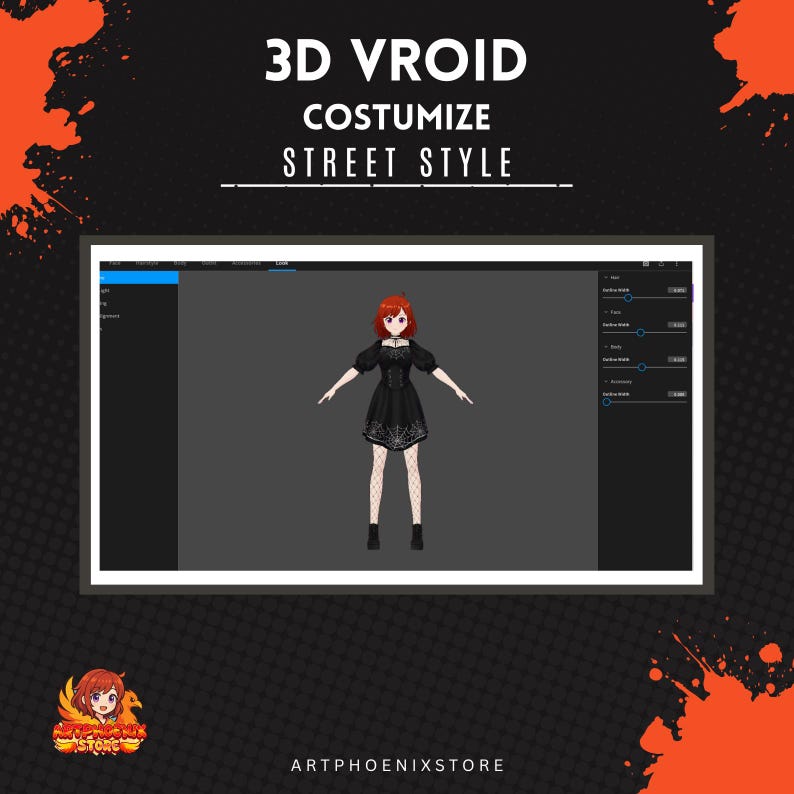 5 Street jacket Outfit | Gothic VRoid Pack | Urban Dark Fashion for VTuber image 6