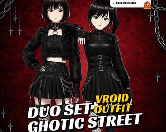 Gothic Vroid Outfit Bundle | Vtuber Model Avatar | Punk Shirt | Fashion Streetwear | 3D Custom  for Anime