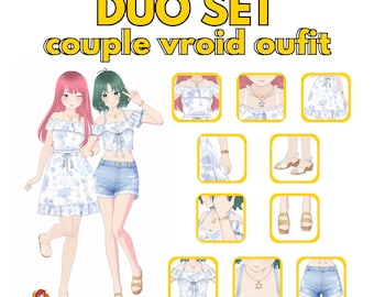 VRoid Outfit  Couple Beachwear Duo Vtuber VRChat Pants| Floral Summer Dress, Shorts (Digital Download)