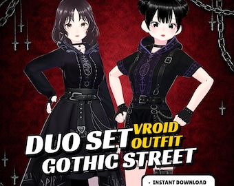 VRoid Duo Gothic Street Outfits | Matching Dark Anime Avatar Fashion (Digital Download)