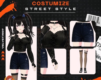Edgy VRoid Streetwear Outfit: Dark Fashion VTuber Avatar Clothing