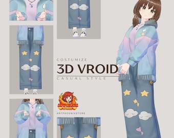 LIMITED 3D VRoid Pastel Galaxy Outfit: Cloud Hoodie & Star Pants (Digital Download)