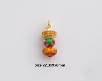 1/5/10 pcs Gold Enamel Barbecue Pendant,18K Gold Filled Kebab Charms,BBQ Charm,DIY Jewelry Making
