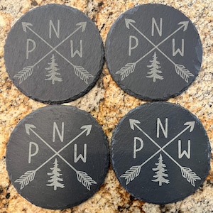 Engraved Slate Coasters – Set of 4 | Rustic Drink Coasters | Housewarming or Wedding Gift
