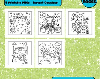 Pagine da colorare di insetti per bambini - Pacchetto di 5 libri da colorare Bug Buddies, attività per bambini in età prescolare con insetti, download digitale di farfalle e coccinelle
