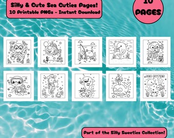 Meerestiere Malseiten für Kinder - 10 Meerestiere Malbuch Bundle, Kleinkind Vorschule Meerestiere Aktivitäten, digitaler Download