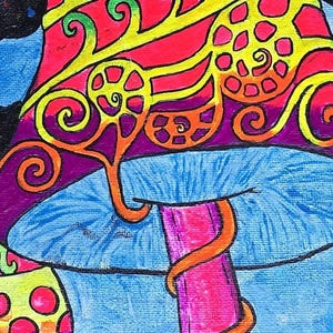 Psychedelic Mushroom Painting – Blacklight UV Reactive Cosmic Wall Art – Trippy Neon Acrylic Canvas