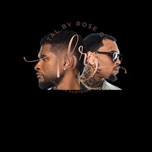 Puede incluir: Un fondo negro con dos perfiles de hombres. El texto "METAL BY ROSE GOLD" y "BRG a UPSIDE CLOTHING BOUTIQUE" es de color oro rosa. La imagen es un logotipo para una boutique de ropa.