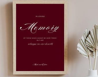 Letrero de boda "En memoria de un ser querido" imprimible, letrero de mesa conmemorativo para boda, letrero "Recordando a un ser querido", decoración de mesa conmemorativa