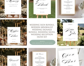 Paquete de letreros de boda, letreros minimalistas modernos para bodas, letreros para recepción de boda