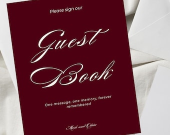 Letrero para libro de firmas de boda en Borgoña: 8x10 (Descarga digital)