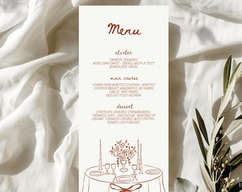 Plantilla de menú de boda caprichosa en terracota (descarga digital)