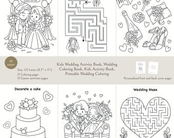 Libro de actividades para bodas infantiles, páginas para colorear y juegos (descarga digital)