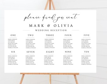 Plantilla minimalista para plano de mesas de boda, 24x18 y 36x24 (Descarga digital)