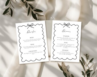 Plantilla de cena con bebidas escrita a mano: 13 x 18 cm (descarga digital)