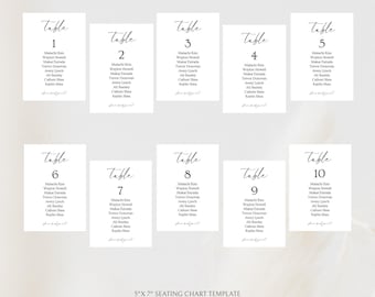 Plano de asientos y números de mesa para bodas minimalistas: Plantilla editable de Canva