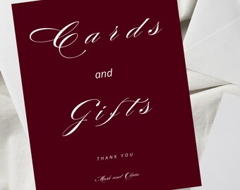 Plantilla de letrero para tarjetas y regalos de boda en color burdeos: 8x10 (descarga digital)