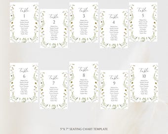 Tarjetas de números de mesa para bodas con flores silvestres, plano de asientos de 5x7 (descarga digital)