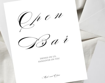 Plantilla de cartel para bar de bodas, menú de bebidas moderno y elegante (descarga digital)