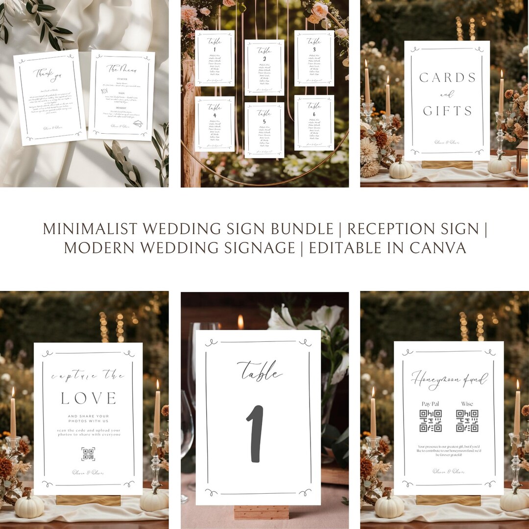 Wedding Sign Bundle Editable in Canva, Minimalist Reception Signs ...