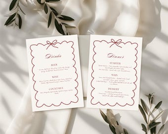 Menú de cena y bebidas para despedida de soltera con un toque original (5x7") (Descarga digital)