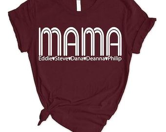 Personalized Mama T-Shirt with Kids Names, Mothers Day Gift Tee