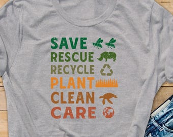 Eco-Friendly Earth Day T-Shirt, Save Rescue Recycle Floral Tee