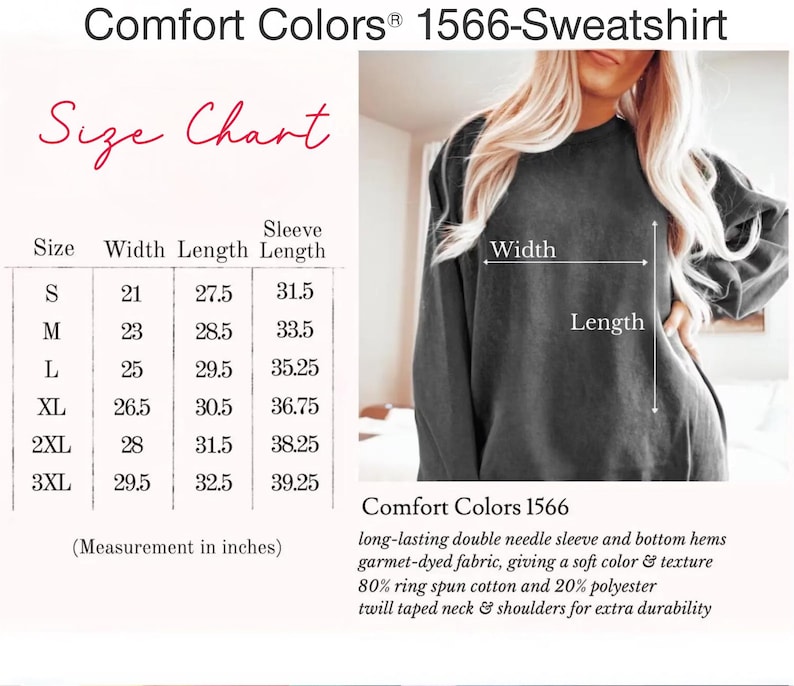 The image is a size chart for a 1566-Sweatshirt, showing the measurements for different sizes (S, M, L, XL, XXL, 3XL) and the corresponding sleeve and heel measurements.