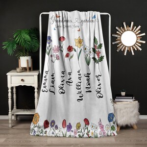 Personalized Birth Flower Blanket: Grandma&#39;s Garden, Custom Kids Names
