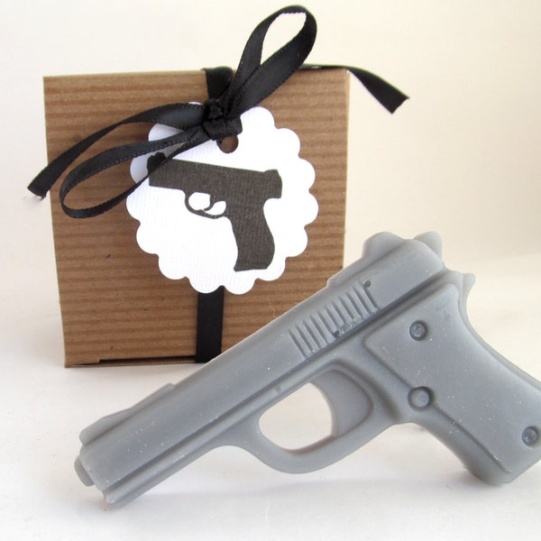 Pistol Soap - 4 Gray Pistols -  Glycerin - Genuine Leather Fragrance