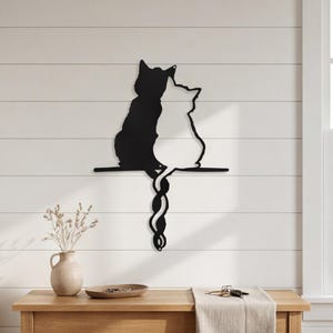 Two Cats Metal Wall Art, Personalized Couple Gift, Minimalist Cat Silhouette, Modern Metal Wall Decor, Wedding Anniversary Gift